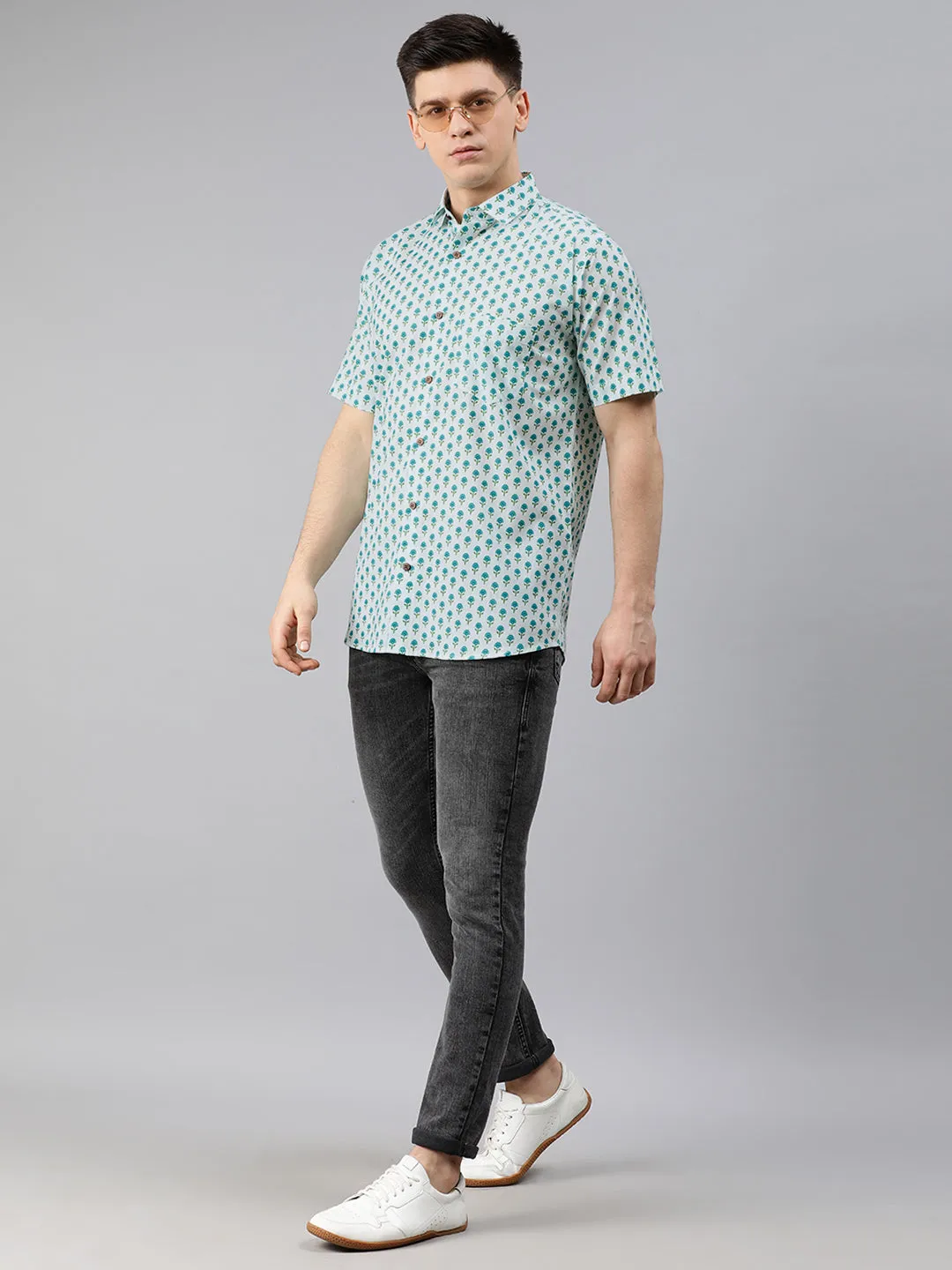 White Cotton Short Sleeves Shirts For Men-Mmh035