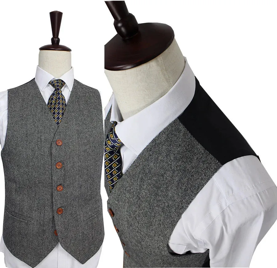 Wiaofellas  -  Men Suit Gray Retro Gentleman Style Grey Classic Tweed Tailor Wedding Suits For Slim Fit Blazer Mens 3 Piece Jacket Pants Vest