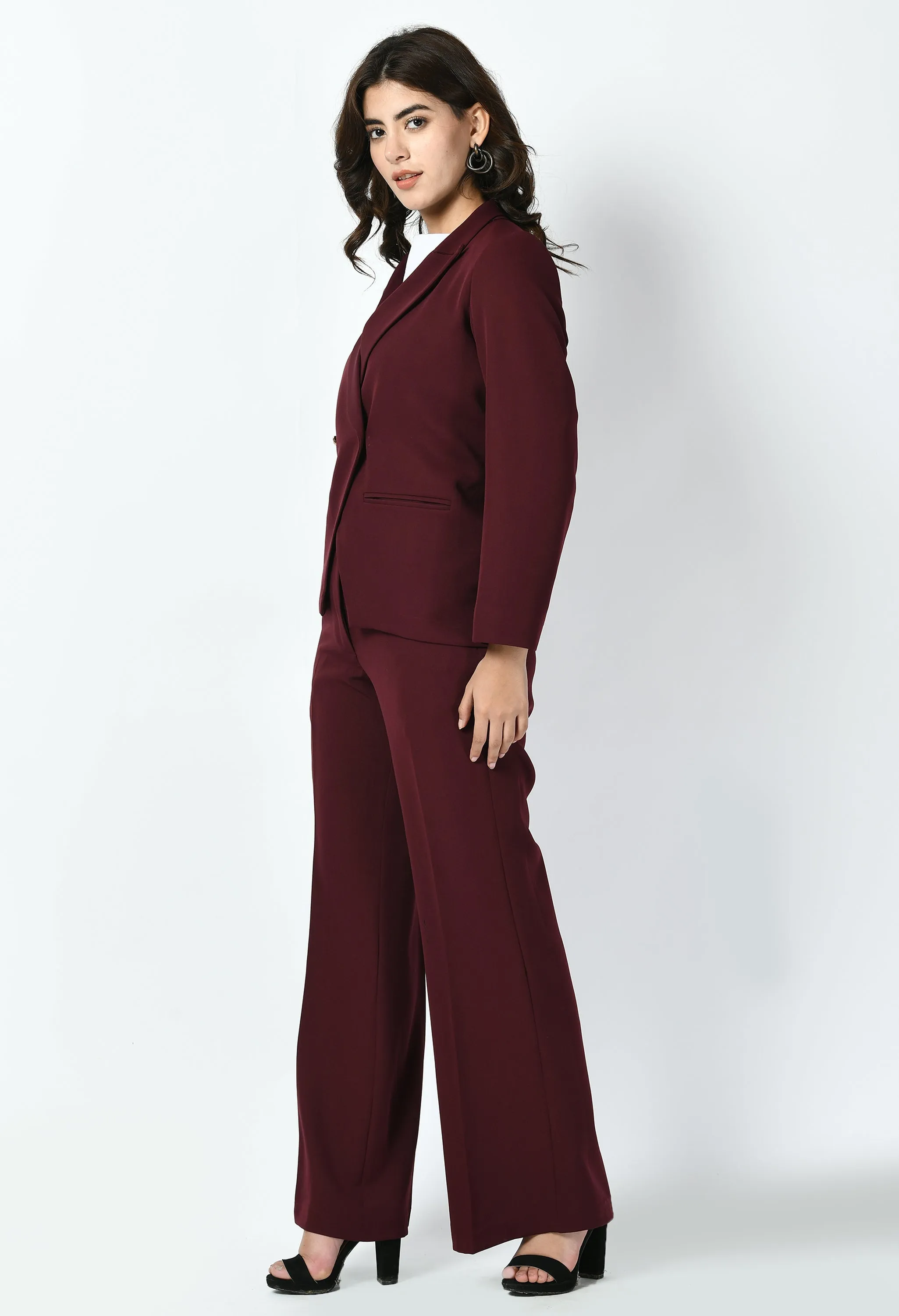 Wine Cotton Blend Dominance Solid Formal Blazer