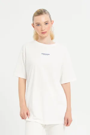 Women White Oversized Placement Print T-Shirt